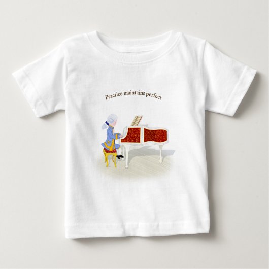 T-shirt Pour Bébé "Pratique Conserve Parfait" Mozart Jouer Piano (Devant)
