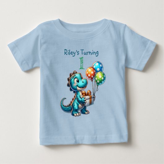 T-shirt Pour Bébé Premier anniversaire Boy Dinosaur Nom et âge (Devant)