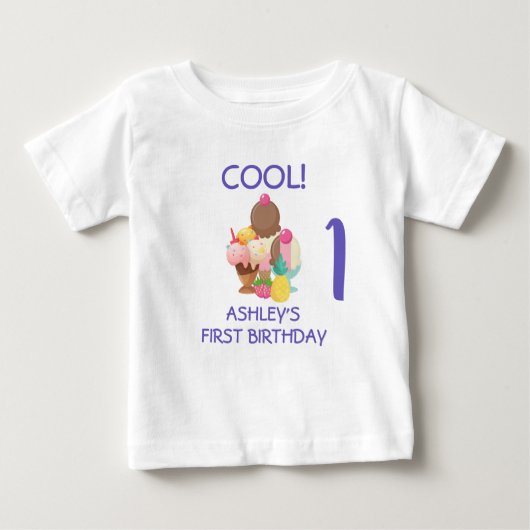 T-shirt Pour Bébé Premier anniversaire de la crème glacée cool (Devant)