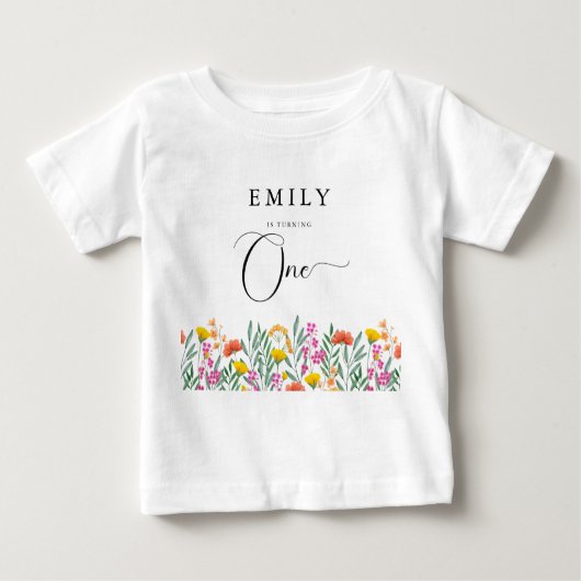 T-shirt Pour Bébé Premier Anniversaire de la Fille aux Fleurs Sauvag (Devant)