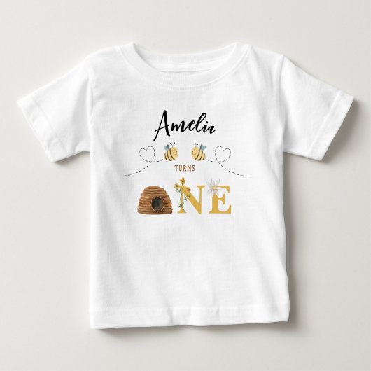 T-shirt Pour Bébé Premier anniversaire de la mignonne abeille modern (Devant)