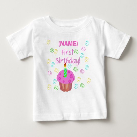 T-shirt Pour Bébé Premier anniversaire de petit gâteau rose (Devant)