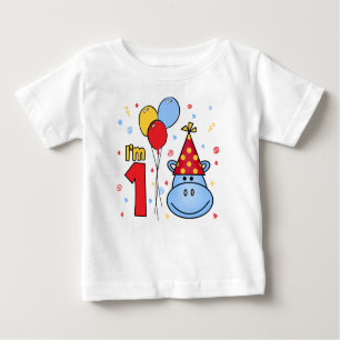 T-shirt Pour Bébé Premier anniversaire du visage de Hippo bleu