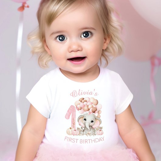 T-shirt Pour Bébé Premier Anniversaire Éléphant Mignon Fille d'Autom