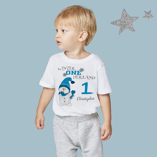 T-shirt Pour Bébé Premier anniversaire Hiver Onderland Snowman Boy