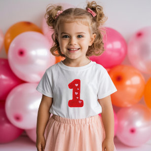 T-shirt Pour Bébé Premier Anniversaire Moderne Numéro 1 Rouge et D