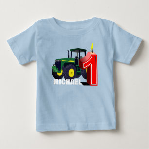 T-shirt Pour Bébé Premier anniversaire personnalisé de tracteur vert