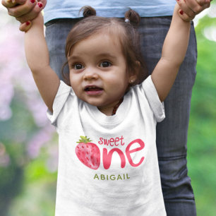 T-shirt Pour Bébé Premier Anniversaire Personnalisé Fille aux Fraise