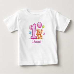 T-shirt Pour Bébé Premier anniversaire personnalisé rose pour filles