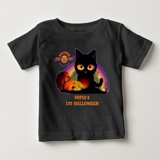 T-shirt Pour Bébé Premier chat noir Halloween Toddler (Devant)