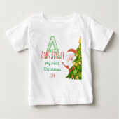 T-shirt Pour Bébé Premier monogramme vert de Noël (Devant)