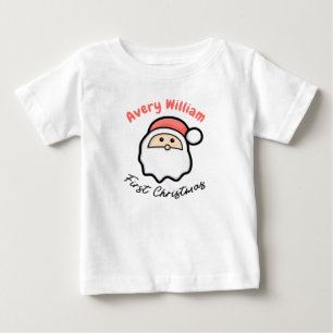 T-shirt Pour Bébé Premier Noël avec Père Noël Pink Nom