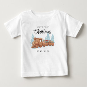 T-shirt Pour Bébé Premier Noël de bébé 2025 Jouet en bois mignon