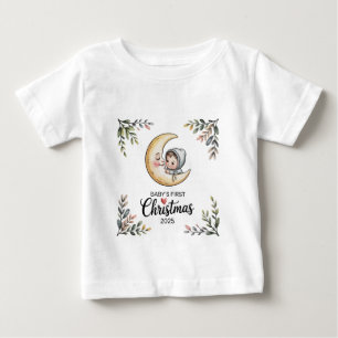 T-shirt Pour Bébé Premier Noël de Bébé 2025 Lune Vintage & Bébé