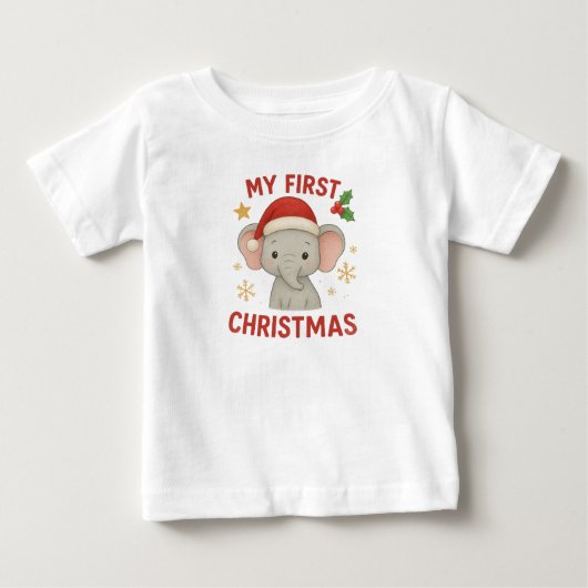 T-shirt Pour Bébé Premier Noël de bébé éléphant (Devant)