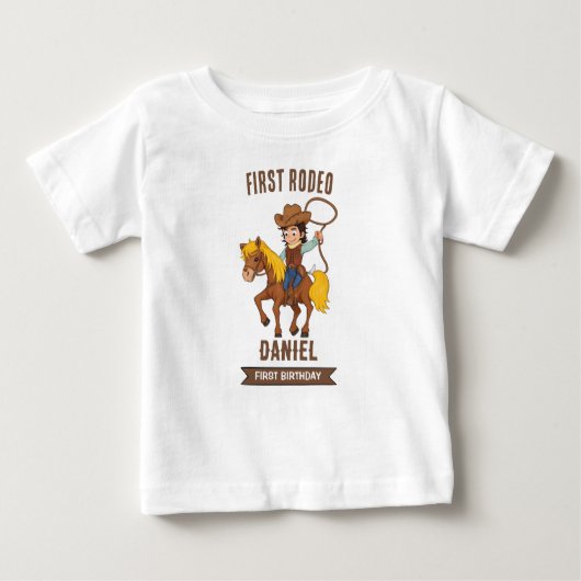 T-shirt Pour Bébé Premier Rodeo Cowboy 1er anniversaire (Devant)