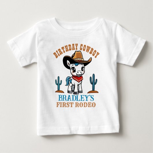 T-shirt Pour Bébé Premier Rodeo mignon cowboy cheval d'anniversaire (Devant)