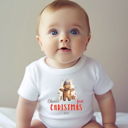 T-shirt Pour Bébé Première Aquarelle de Noël du bébé Gingerman Nom