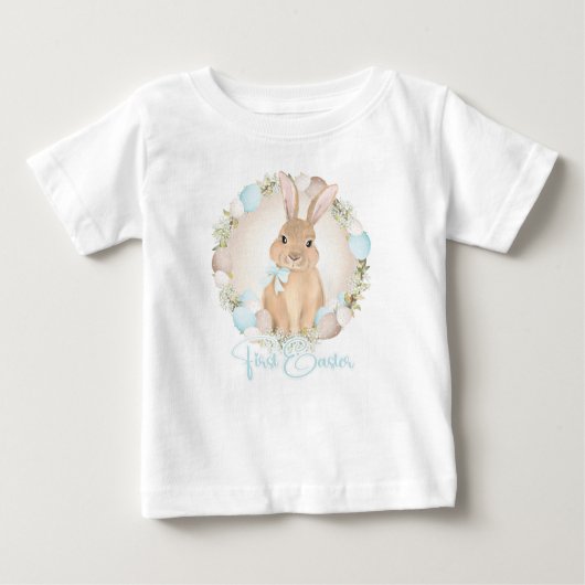 T-shirt Pour Bébé Première Aquarelle de Pâques mignonne lapin garçon (Devant)