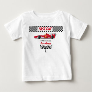 T-shirt Pour Bébé Première bougie voiture de course rouge rapide un