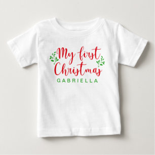 T-shirt Pour Bébé Première calligraphie rouge et verte de Noël du 