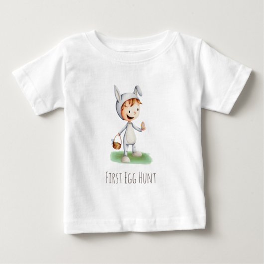 T-shirt Pour Bébé Première chasse aux oeufs bébé en costume lapin Pâ (Devant)