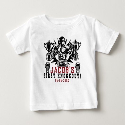 T-shirt Pour Bébé Première fête d'anniversaire de boxe Knockout (Devant)