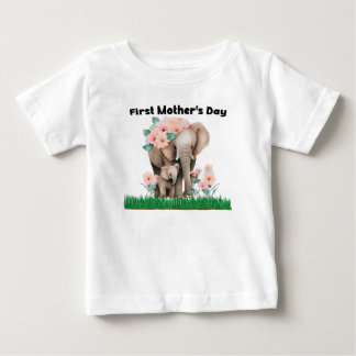 T-shirt Pour Bébé Première fête des mères éléphant mignon