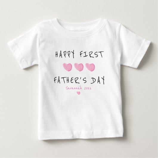 T-shirt Pour Bébé Première Fête des pères Coeur rose Personnalisé (Devant)