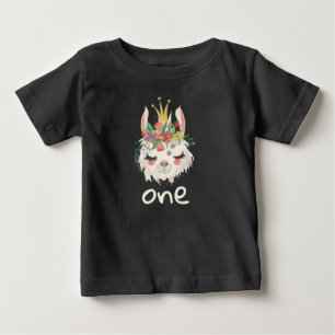 T-shirt Pour Bébé Première fille d'anniversaire, visage de lama mign