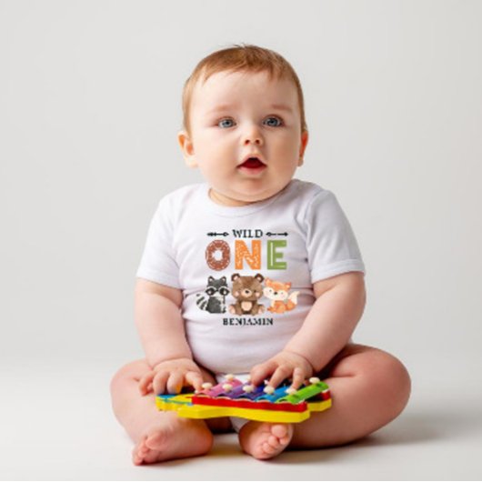 T-shirt Pour Bébé Première Forêt WILD ONE personnalisée Anniversaire