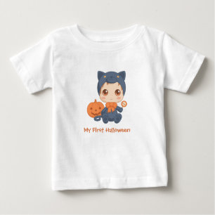 T-shirt Pour Bébé Première Halloween mignonne bébé noir costume de c