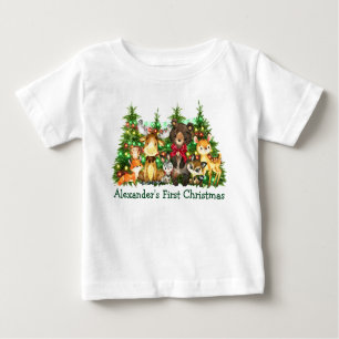 T-shirt Pour Bébé Premières lumières de Noël Bow Woodland Forest Ani