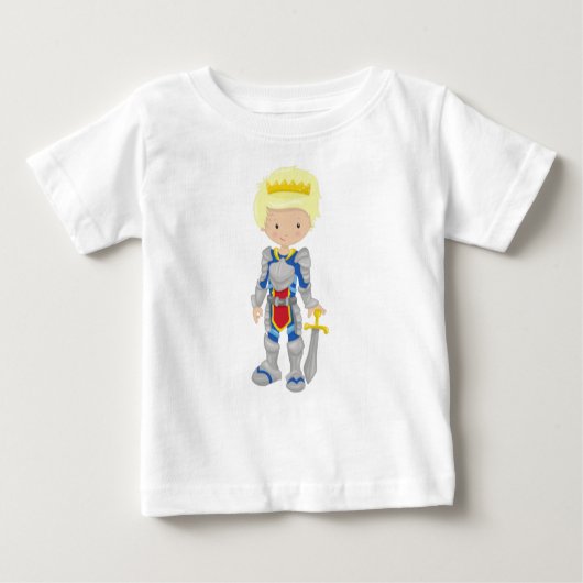 T-shirt Pour Bébé Prince, Roi, Chevalier, Couronne, Épée, Cheveux Bl (Devant)