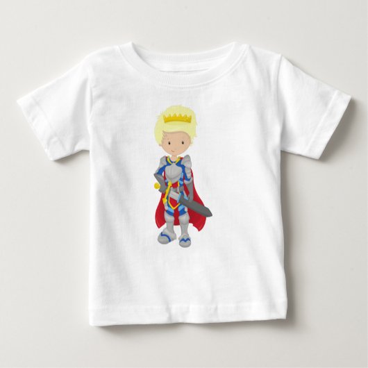 T-shirt Pour Bébé Prince, Roi, Chevalier, Épée, Couronne, Cheveux Bl (Devant)