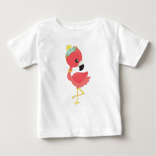 T-shirt Pour Bébé Princesse Flamant rose, Fleurs, Couronne, Mignonne