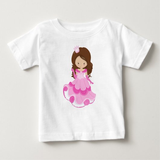 T-shirt Pour Bébé Princesse mignonne, Couronne, Robe rose, Cheveux B (Devant)