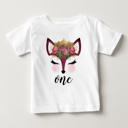 T-shirt Pour Bébé Princesse renard en rose et or (Devant)