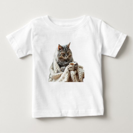 T-shirt Pour Bébé Profitez du thé d'hiver de chat (Devant)
