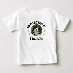T-shirt Pour Bébé "Protégé par" Nom et photo du chien personnalisé