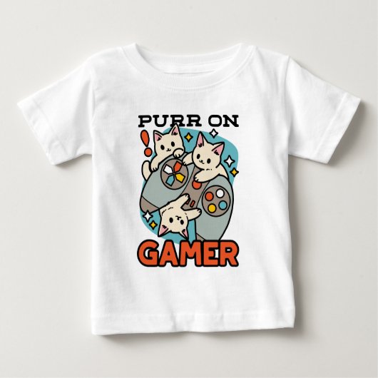 T-shirt Pour Bébé Purr On Gamer - Conception De Jeu De Chat Cute (Devant)