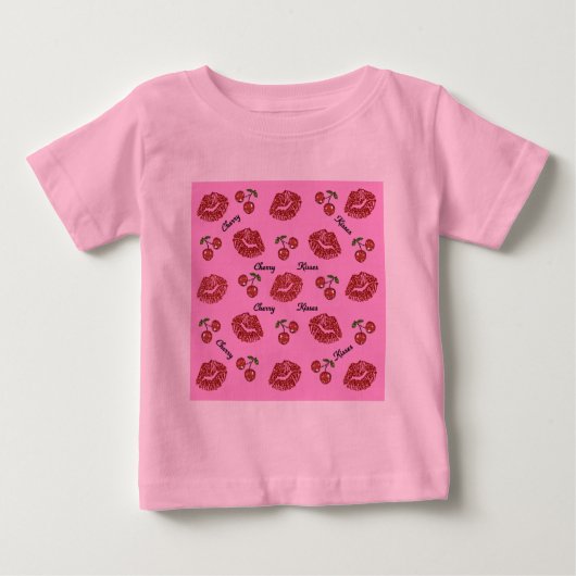 T-shirt Pour Bébé RAB Rockabilly Cherry Kisses on Pink (Devant)