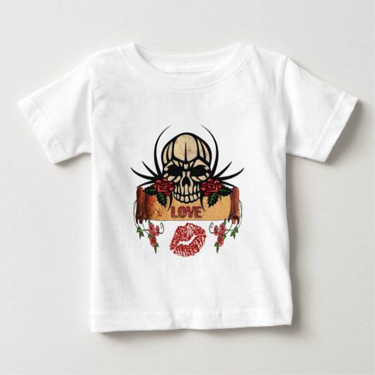 T-shirt Pour Bébé RAB Rockabilly Crâne Roses Love Lipstick (Devant)