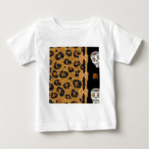 T-shirt Pour Bébé RAB Rockabilly Gold Leopard Print Sugar Skulls