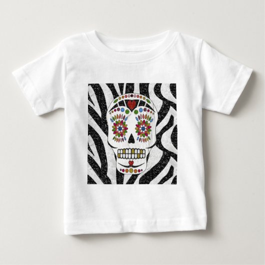 T-shirt Pour Bébé RAB Rockabilly Sugar Skull on Zebra (Devant)