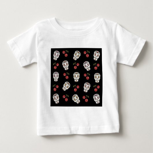 T-shirt Pour Bébé RAB Rockabilly Sugar Skulls Cherries On Black (Devant)