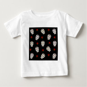 T-shirt Pour Bébé RAB Rockabilly Sugar Skulls Roses sur fond noir