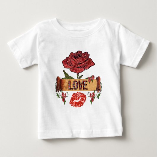 T-shirt Pour Bébé RAB Rockabilly Valentine Roses, Love & Lipstick (Devant)