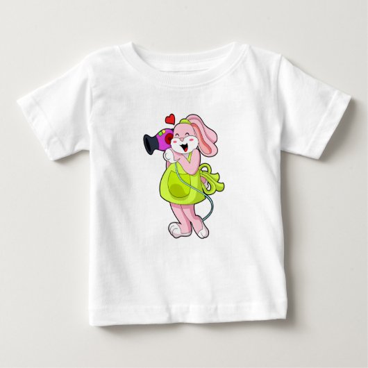 T-shirt Pour Bébé Rabbit comme coiffeur avec sèche-cheveux (Devant)