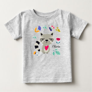 T-shirt Pour Bébé Raccoon drôle avec nom personnalisé Coeur